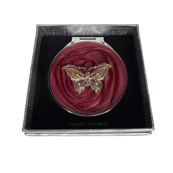 Neiman Marcus Accessories - NWT Neiman Marcus Fairycore Jeweled Butterfly Compact Mirror Red Silver Tone